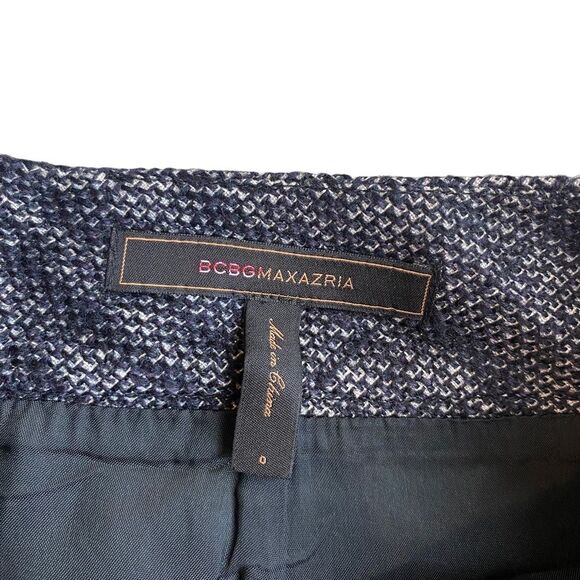 BCBG Tweed Wool Botton Front Skirt Size 0 Blue and White Lined - Picture 3 of 7